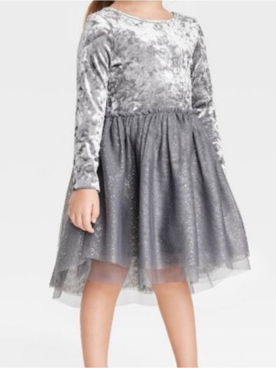 Cat & Jack Other - Cat & Jack Sparkly Silver Velvet Dress Sz M (7/8)